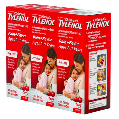 Children's Tylenol Pain + Fever Dye-Free Medicine Cherry Flavor, 3 x 4 fl. oz.