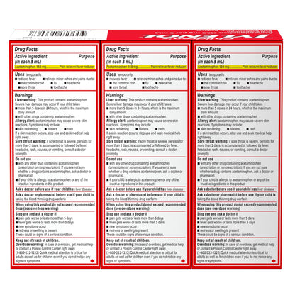 Children's Tylenol Pain + Fever Dye-Free Medicine Cherry Flavor, 3 x 4 fl. oz.
