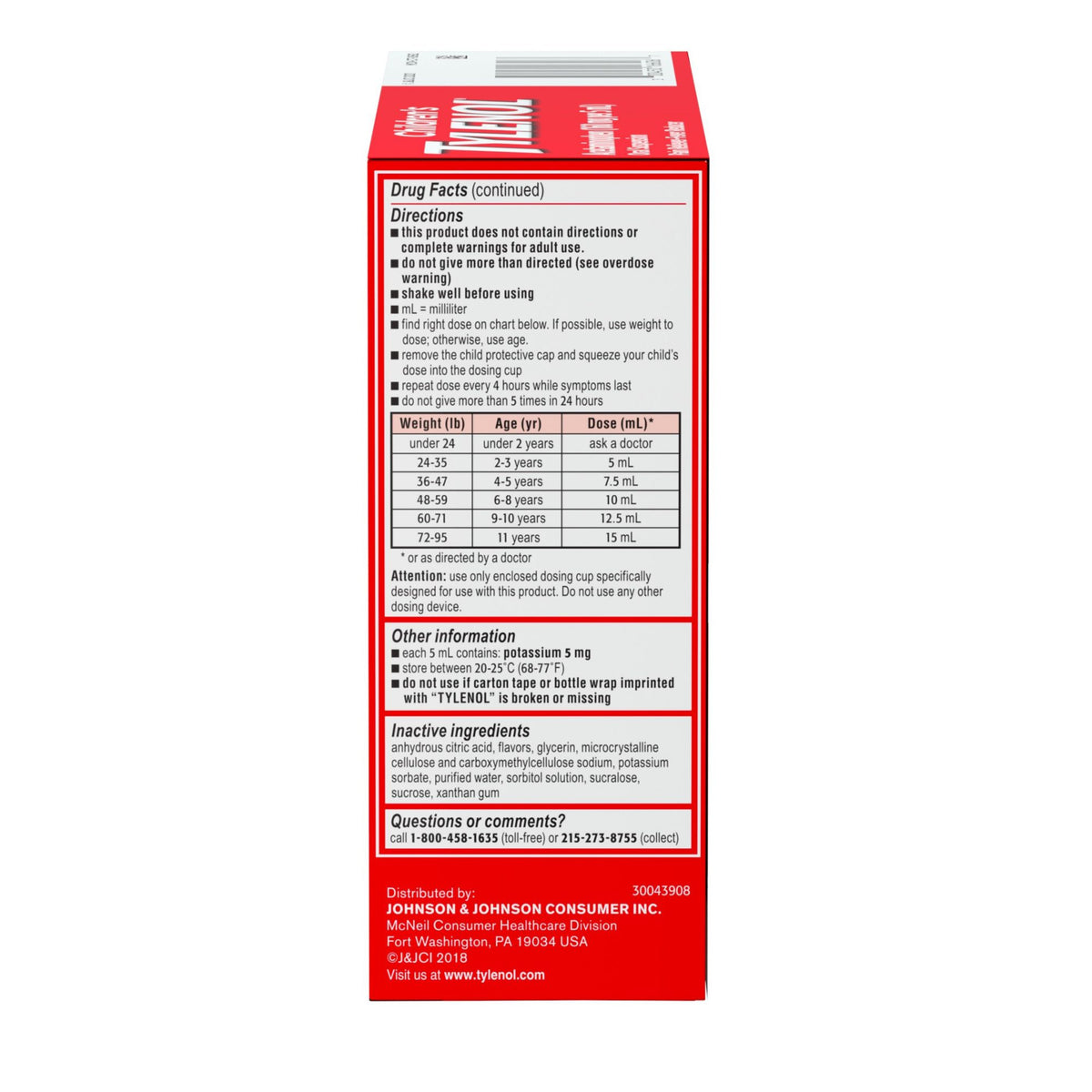 Children's Tylenol Pain + Fever Dye-Free Medicine Cherry Flavor, 3 x 4 fl. oz.