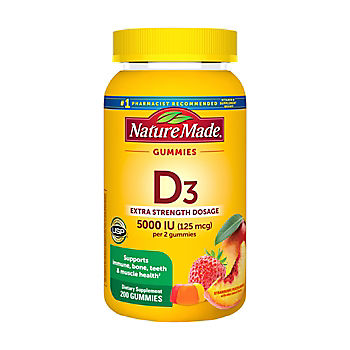 Nature Made Extra Strength Vitamin D3 5000 IU (125mcg) Per Serving Gummies, 200 ct.