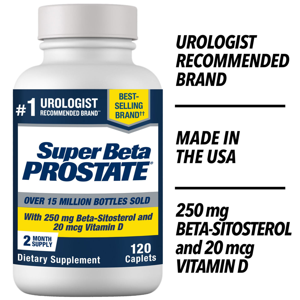 Super Beta Prostate Male Supplement with 250mg Beta-Sitosterol, 120 ct.