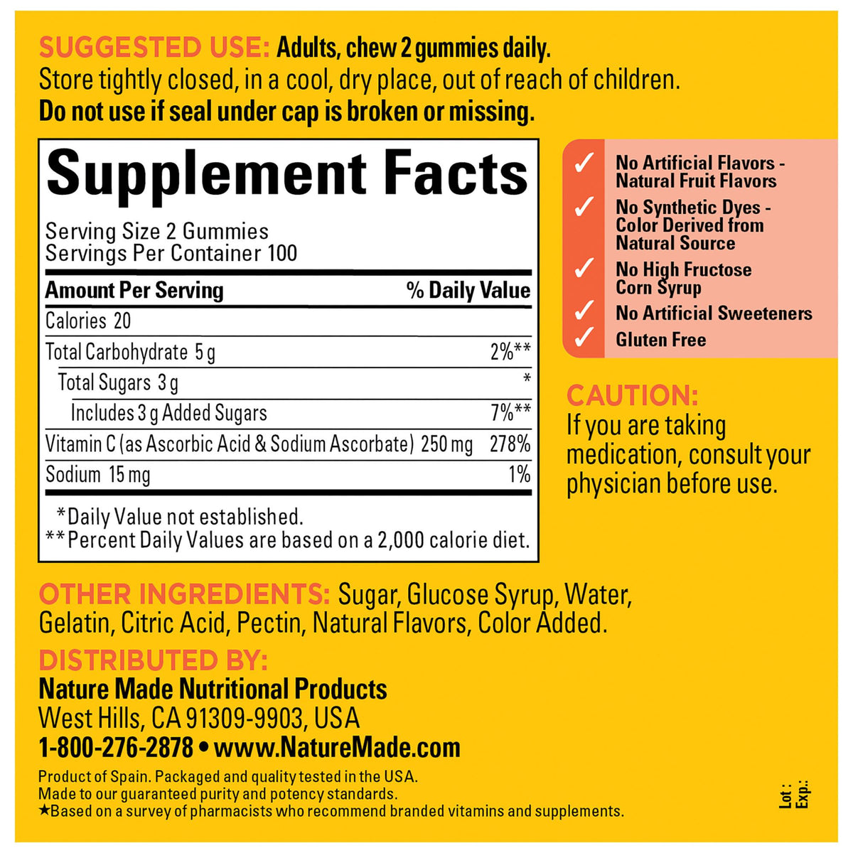 Nature Made Vitamin C Gummies 250mg Per Serving, 200 ct.
