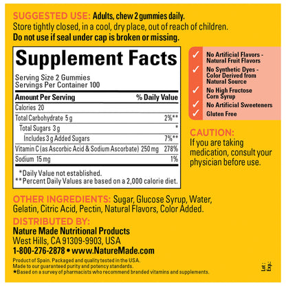 Nature Made Vitamin C Gummies 250mg Per Serving, 200 ct.