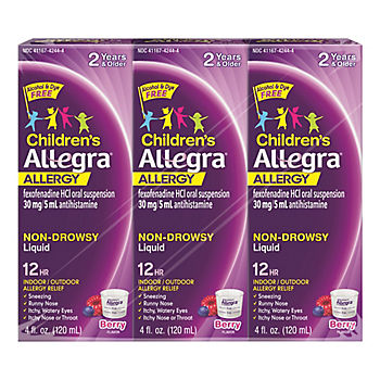 Allegra Children's Dye-Free 12-Hour Allergy Relief Liquid, 3 ct./4 fl. oz.