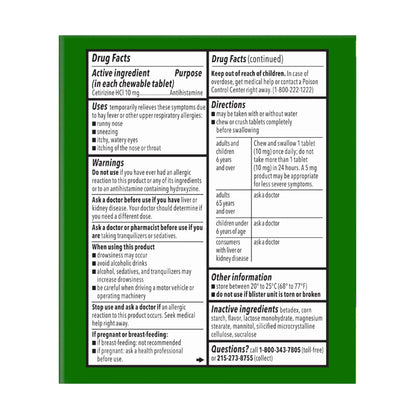 Children's Zyrtec Dye-Free Chewable Tablets, Cetirizine, Dye-Free, Grape, 72 ct.