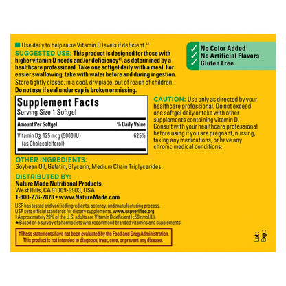 Nature Made Extra Strength Vitamin D3 5000IU Softgels, 240 ct.