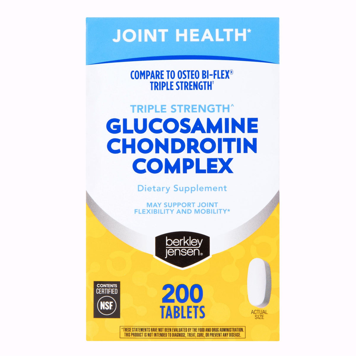 Berkley Jensen Triple Strength Glucosamine Chondroitin Complex Dietary Supplement Tablets, 200 ct.