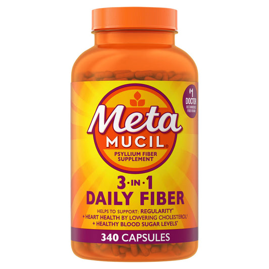 Metamucil 3-in-1 Fiber Capsules, Daily Fiber Supplement for Digestive Health, Capsules, 340 ct.