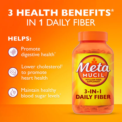 Metamucil 3-in-1 Fiber Capsules, Daily Fiber Supplement for Digestive Health, Capsules, 340 ct.