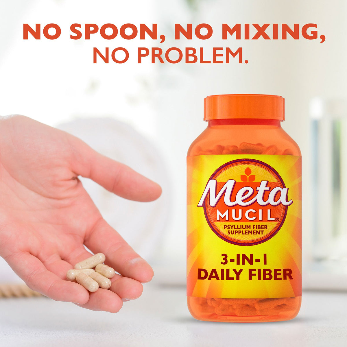 Metamucil 3-in-1 Fiber Capsules, Daily Fiber Supplement for Digestive Health, Capsules, 340 ct.