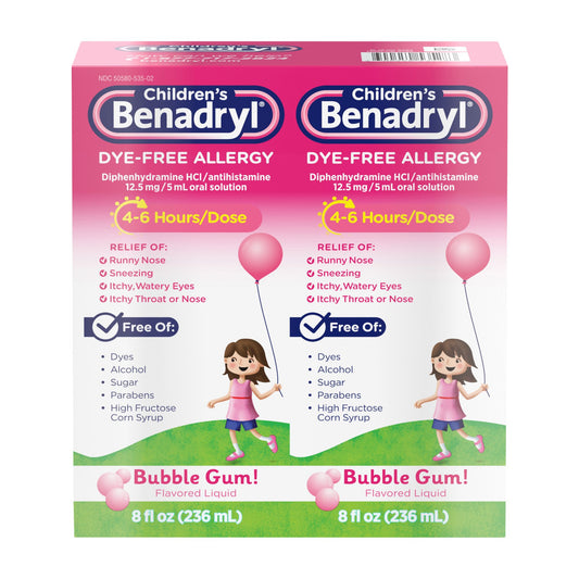 Children's Benadryl Dye-Free Allergy Liquid, Bubble Gum, 2 pk./8 fl. oz