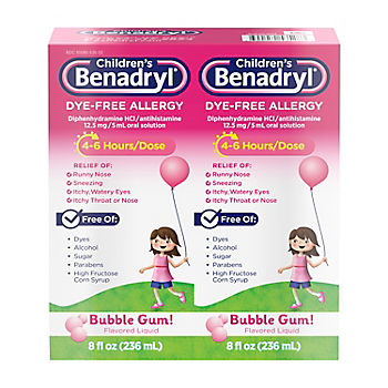 Children's Benadryl Dye-Free Allergy Liquid, Bubble Gum, 2 pk./8 fl. oz