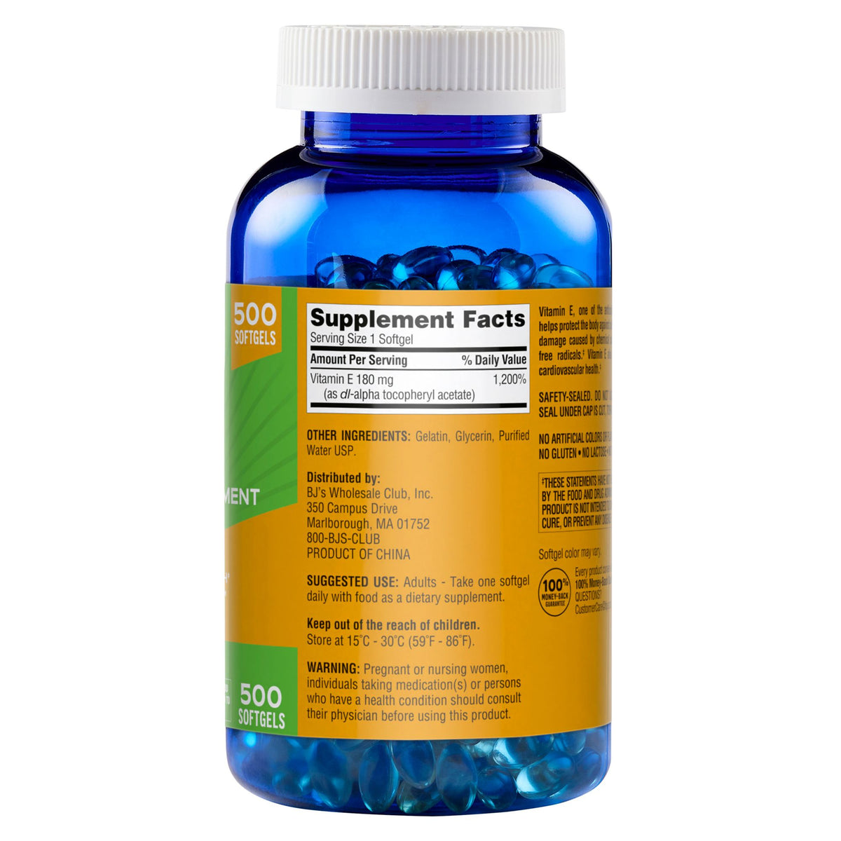Berkley Jensen Vitamin E 180mg Softgels, 500 ct.