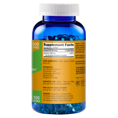Berkley Jensen Vitamin E 180mg Softgels, 500 ct.