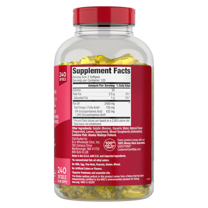 Berkley Jensen 2400mg Fish Oil Softgels, 240 ct.