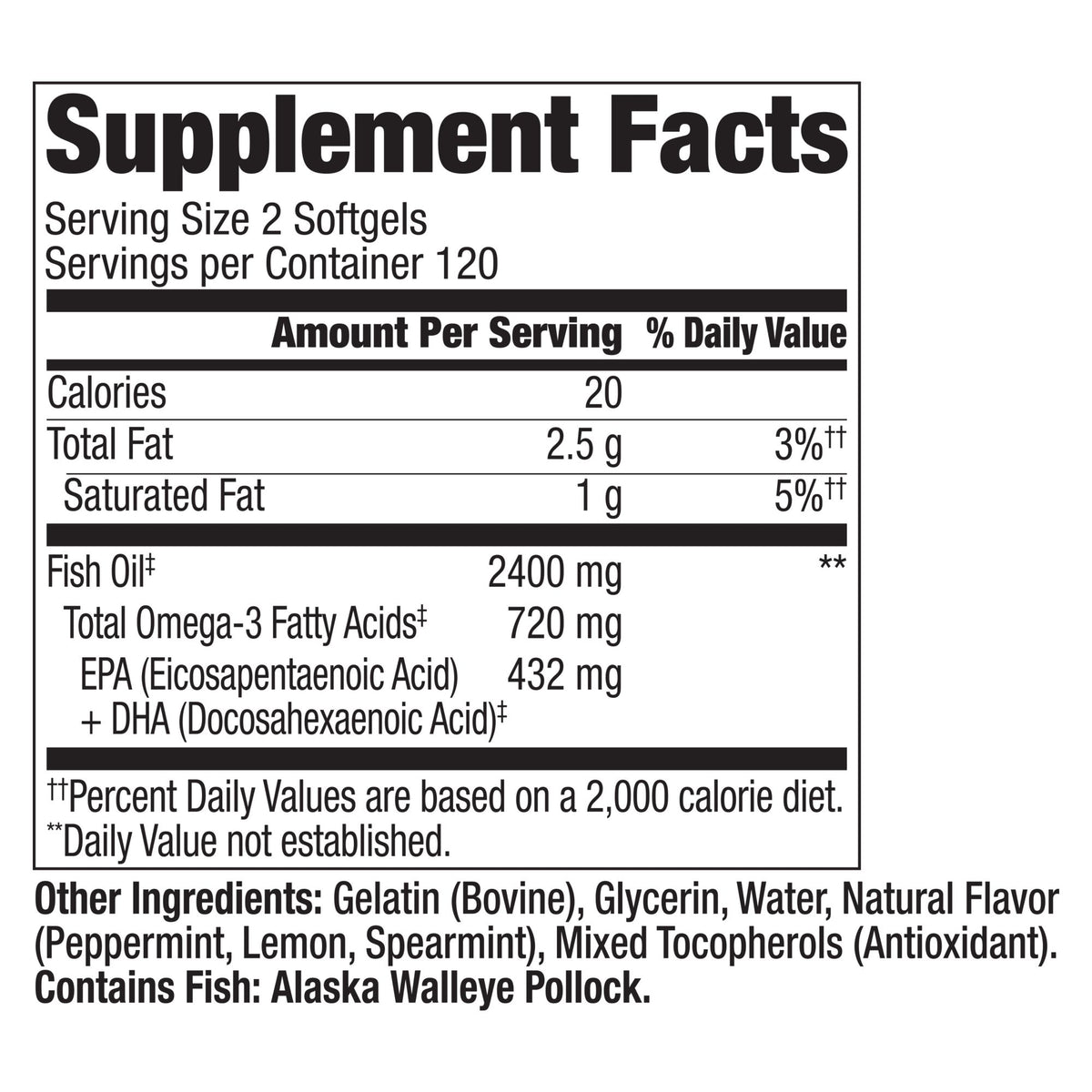 Berkley Jensen 2400mg Fish Oil Softgels, 240 ct.
