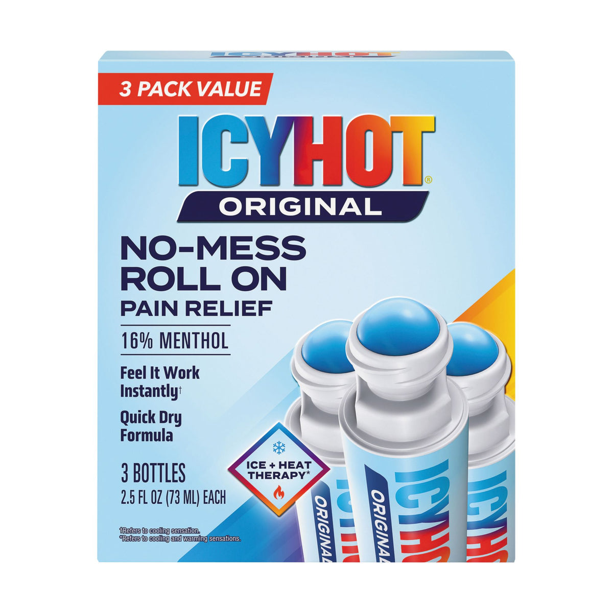 Icy Hot Medicated Pain Relief, No Mess Roll-On, 3 pk./2.5 oz.