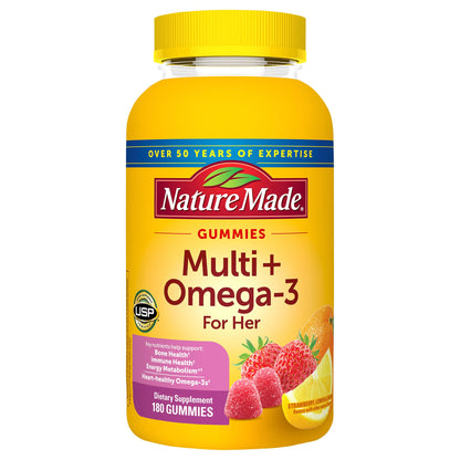 Nature Made Women's Multivitamin + Omega-3 Gummies, Strawberry, Lemon & Orange, 180 ct.