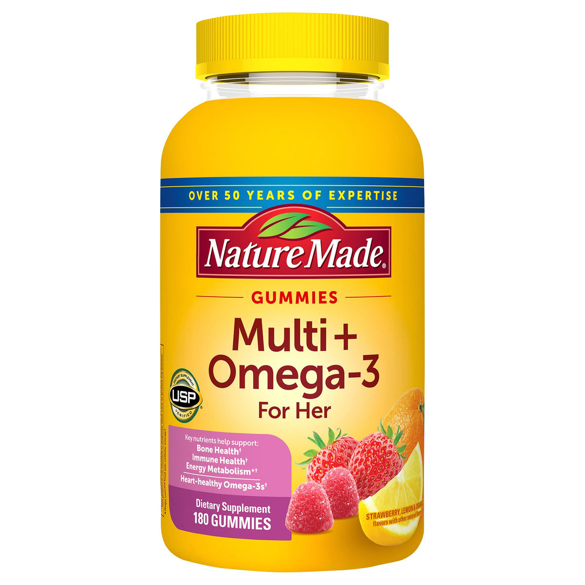 Nature Made Women's Multivitamin + Omega-3 Gummies, Strawberry, Lemon & Orange, 180 ct.