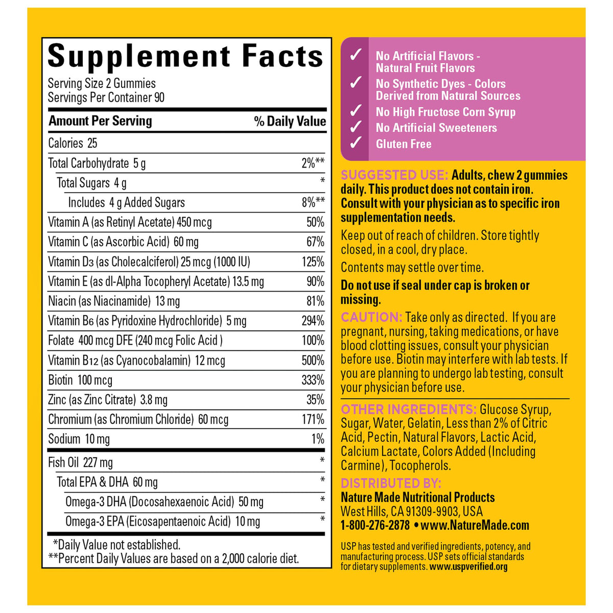 Nature Made Women's Multivitamin + Omega-3 Gummies, Strawberry, Lemon & Orange, 180 ct.