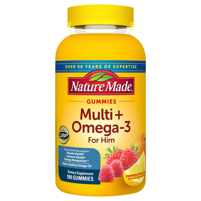 Nature Made Men's Multivitamin + Omega-3 Gummies, Strawberry, Lemon & Orange, 180 ct.