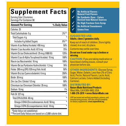 Nature Made Men's Multivitamin + Omega-3 Gummies, Strawberry, Lemon & Orange, 180 ct.