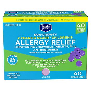 Berkley Jensen Children's Allergy Relief and Loratadine 5mg Chewable Tablets with Grape Flavor, 160 ct.
