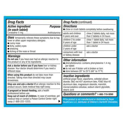 Berkley Jensen Children's Allergy Relief and Loratadine 5mg Chewable Tablets with Grape Flavor, 160 ct.