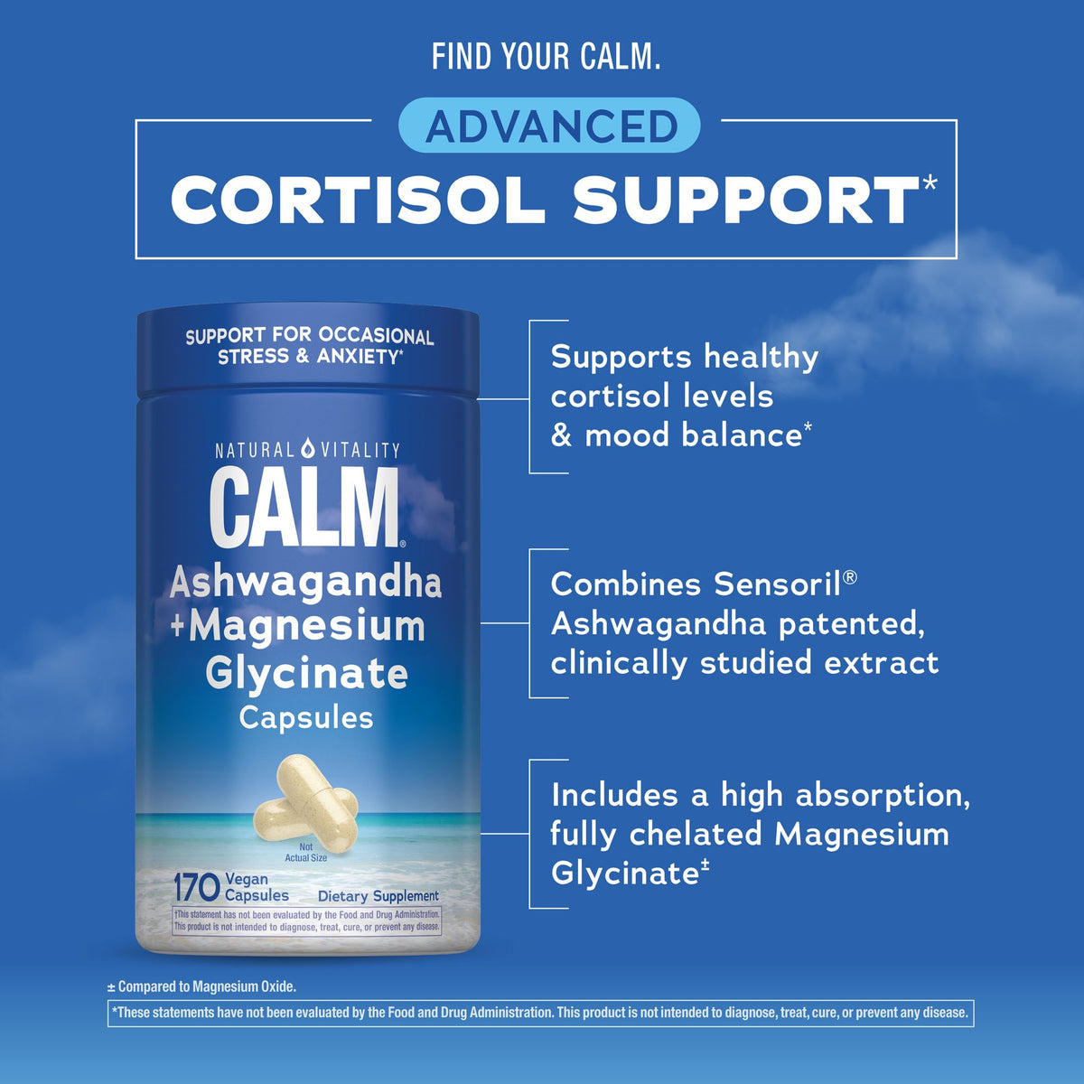 Natural Vitality Calm Ashwagandha + Magnesium Glycinate Capsules, 170 ct.