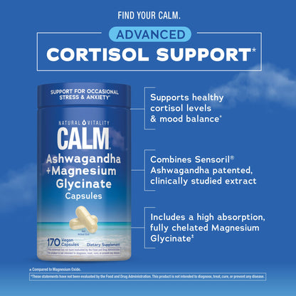Natural Vitality Calm Ashwagandha + Magnesium Glycinate Capsules, 170 ct.