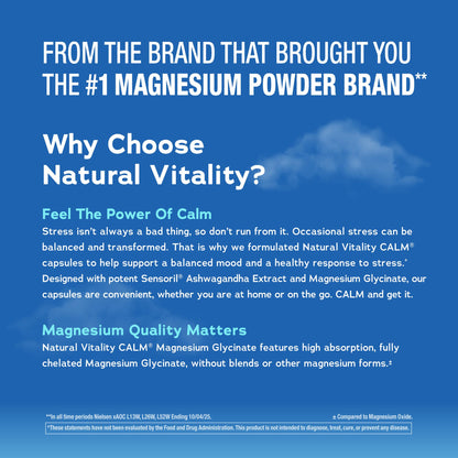 Natural Vitality Calm Ashwagandha + Magnesium Glycinate Capsules, 170 ct.