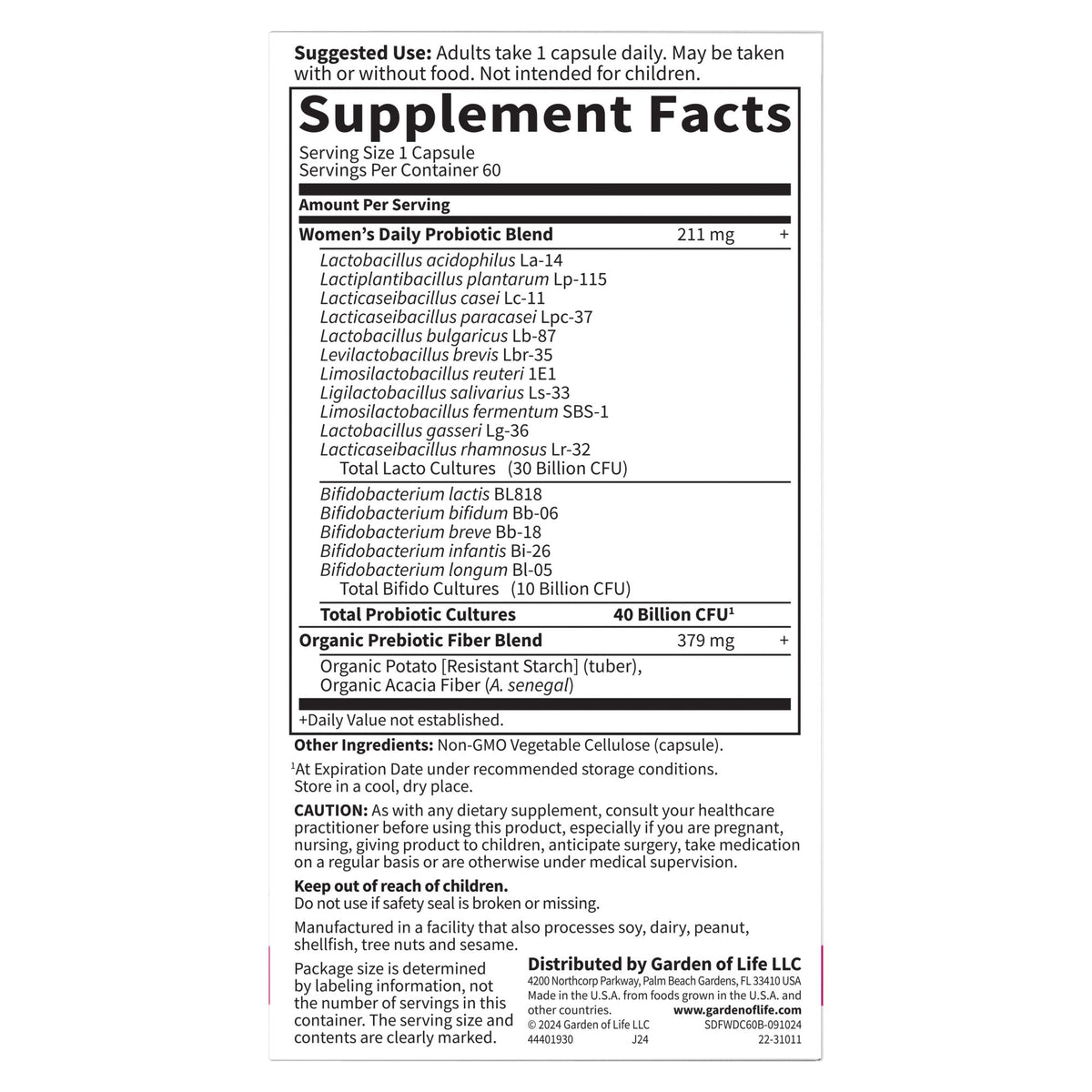 Garden of Life Once Daily Dr. Formulated Probiotics for Women, 60 ct.