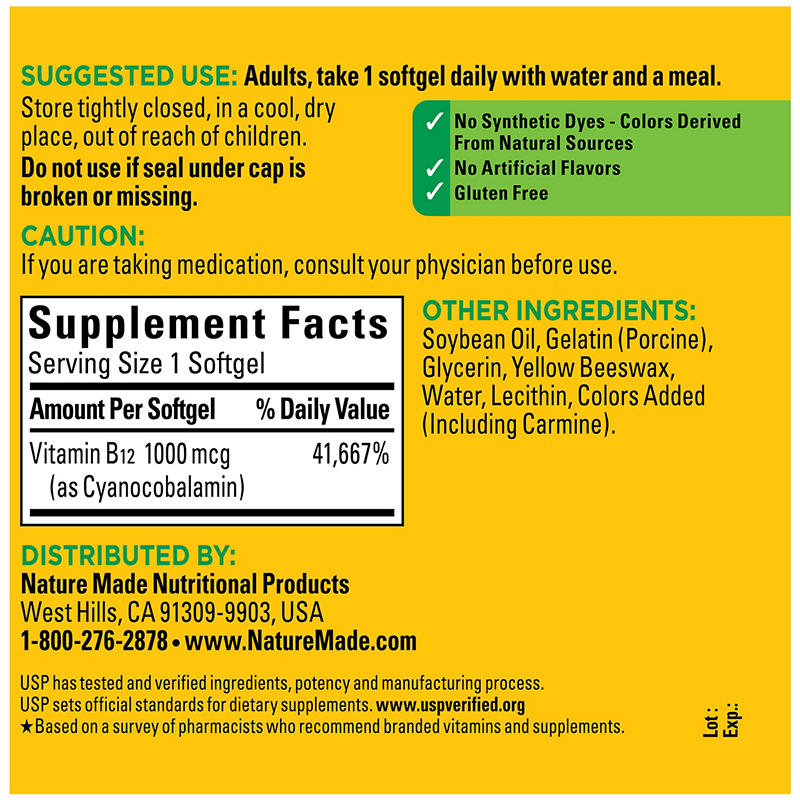Nature Made Vitamin B12 1000mcg Softgels, 400 ct.