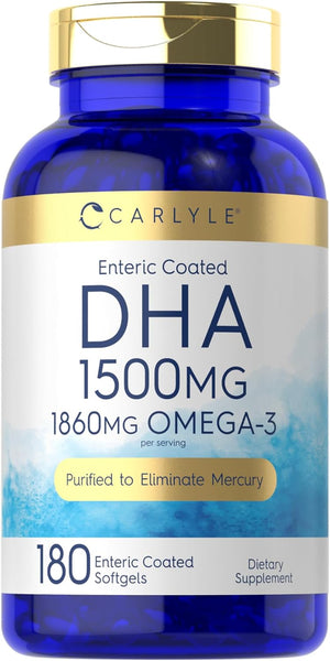 DHA Supplement 1500 Mg | 180 Softgels | 1240Mg Omega-3 | Non-Gmo, Gluten Free