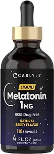 Melatonin Liquid 1Mg | 4 Fl Oz Drops | Natural Berry Flavor | Non-Gmo, Vegetarian Supplement