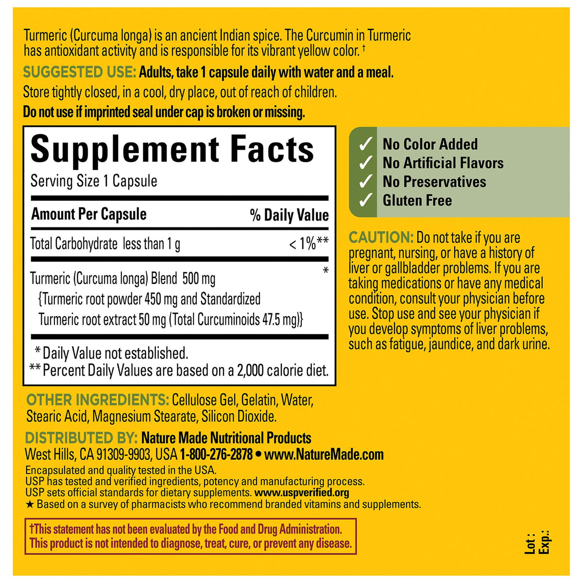 Nature Made Turmeric Curcumin 500mg Capsules, 180 ct.