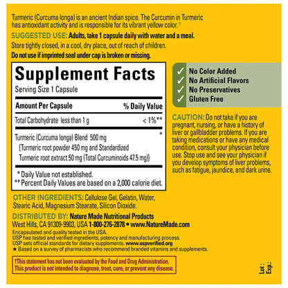 Nature Made Turmeric Curcumin 500mg Capsules, 180 ct.