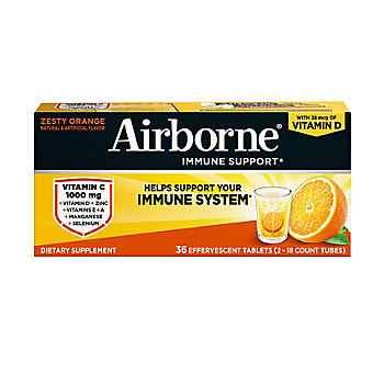 Airborne Immune Support, Vitamin C Effervescent Tablets, Orange Flavor, 36ct.