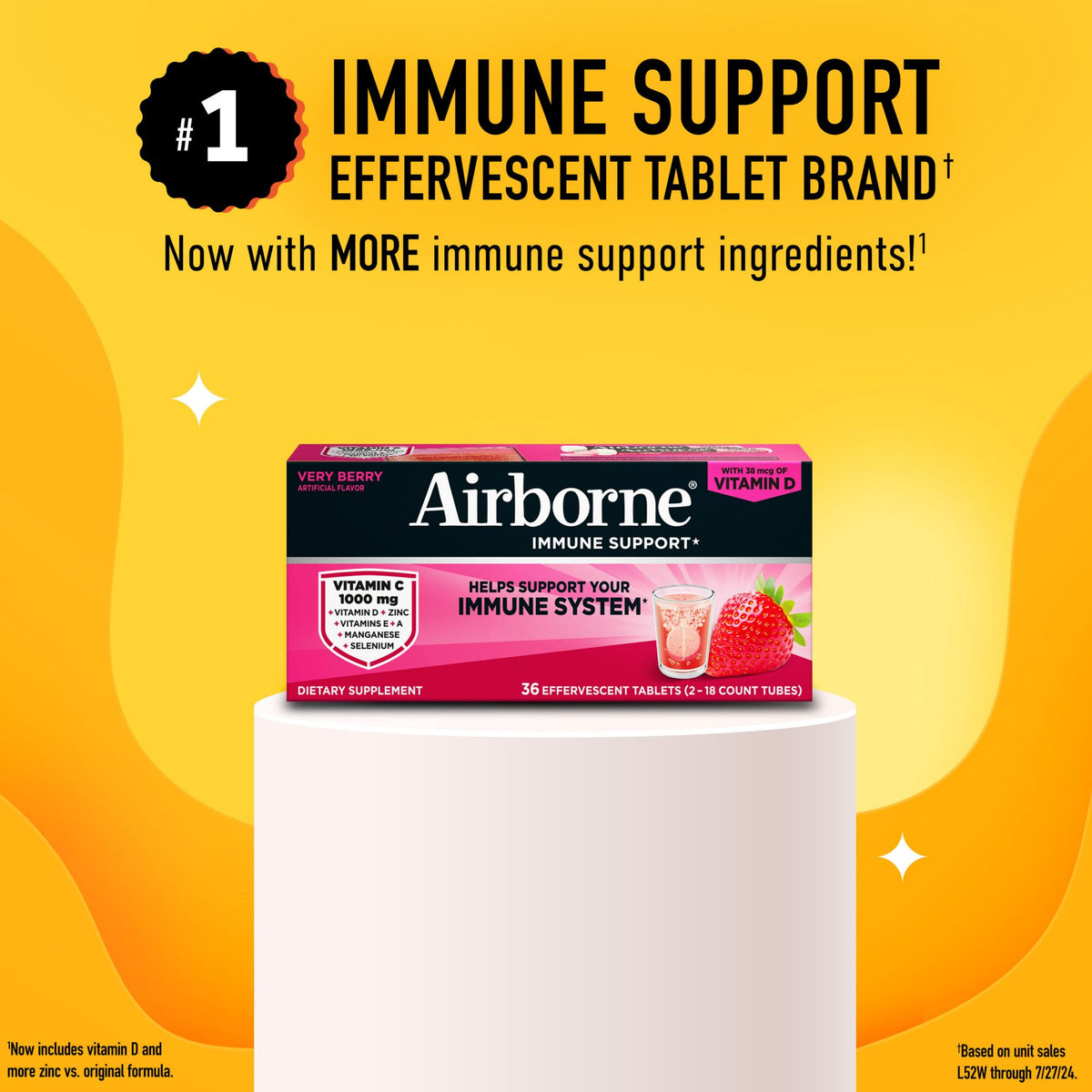 Airborne Immune Support, Vitamin C Effervescent Tablets, Orange Flavor, 36ct.