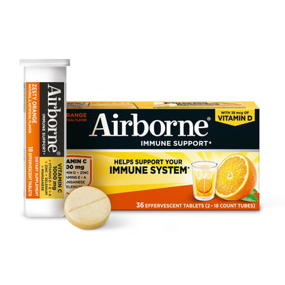 Airborne Immune Support, Vitamin C Effervescent Tablets, Orange Flavor, 36ct.