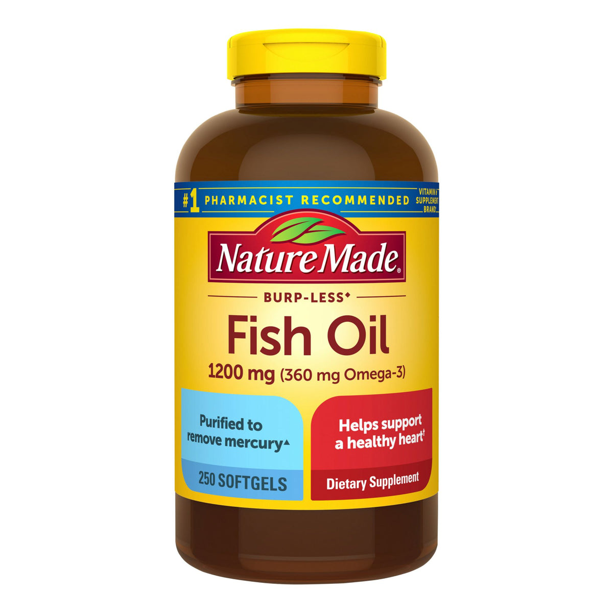 Nature Made Burp Less Fish Oil 1200 mg Softgels, 250 ct.