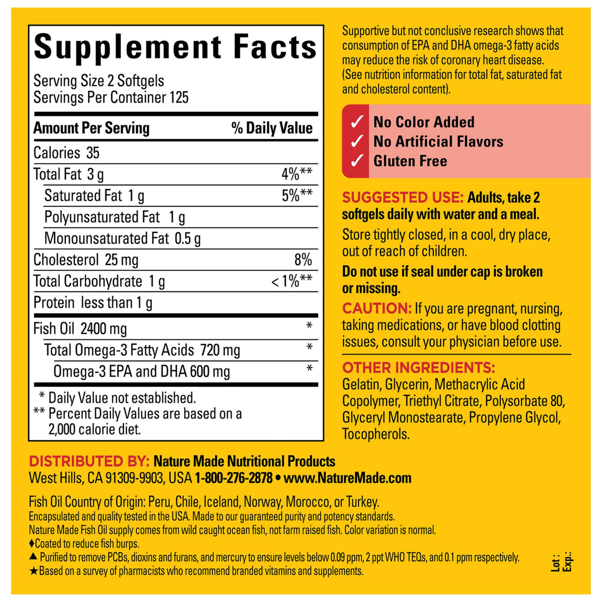 Nature Made Burp Less Fish Oil 1200 mg Softgels, 250 ct.
