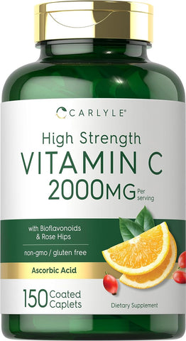 Vitamin C 2000Mg | with Rose Hips | 150 Caplets | 75 Servings Vegetarian, Non-Gmo, Gluten Free Supplement