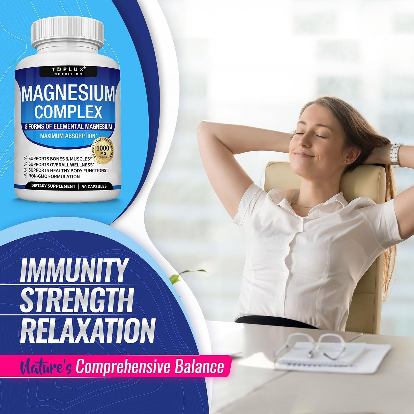 Toplux Magnesium Complex Supplement 8 Elemental 1000mg 90 Capsules