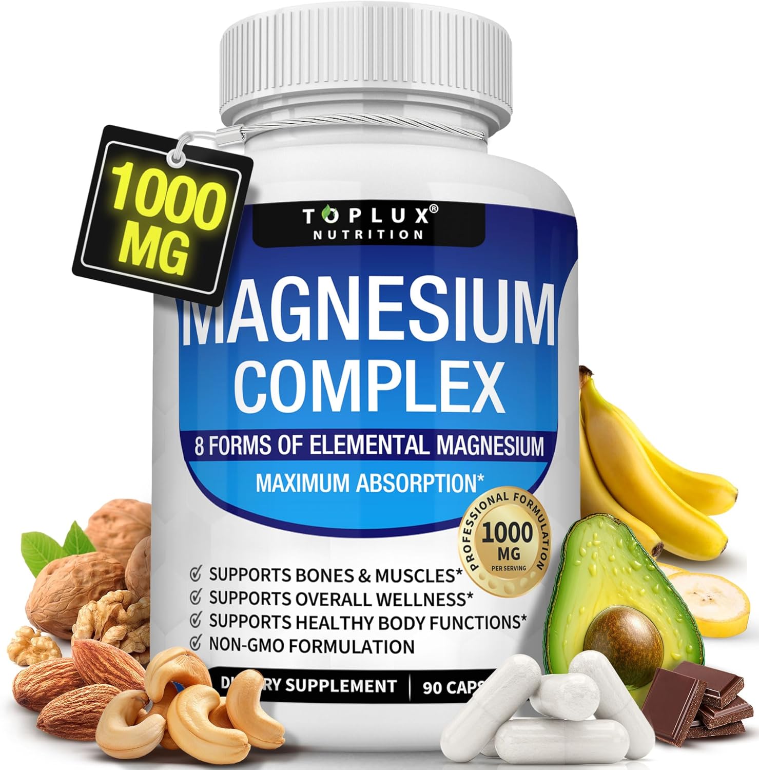 Toplux Magnesium Complex Supplement 8 Elemental 1000mg 90 Capsules