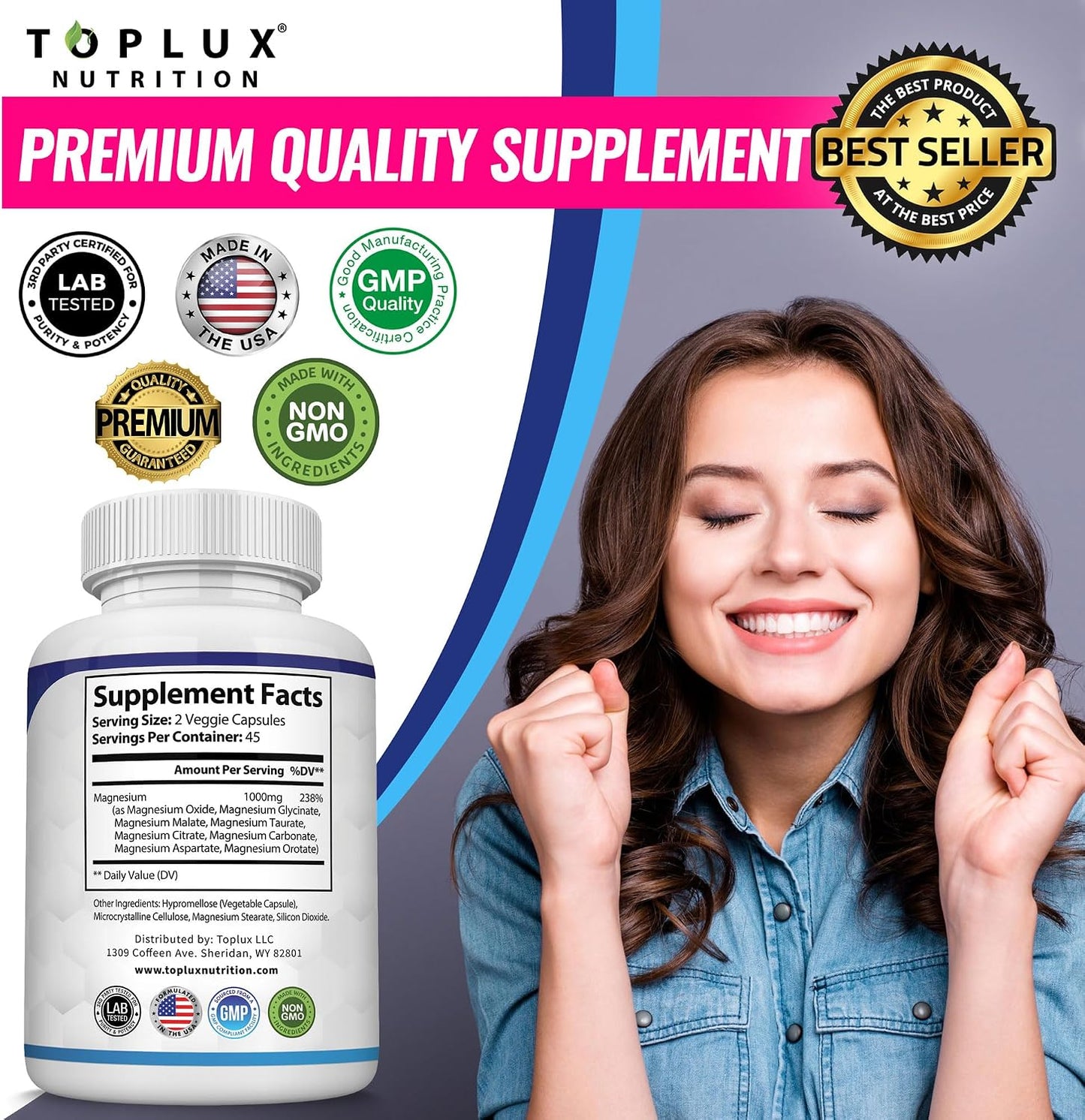 Toplux Magnesium Complex Supplement 8 Elemental 1000mg 90 Capsules