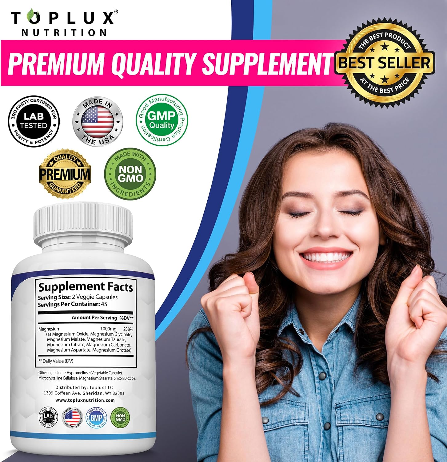 Toplux Magnesium Complex Supplement 8 Elemental 1000mg 90 Capsules