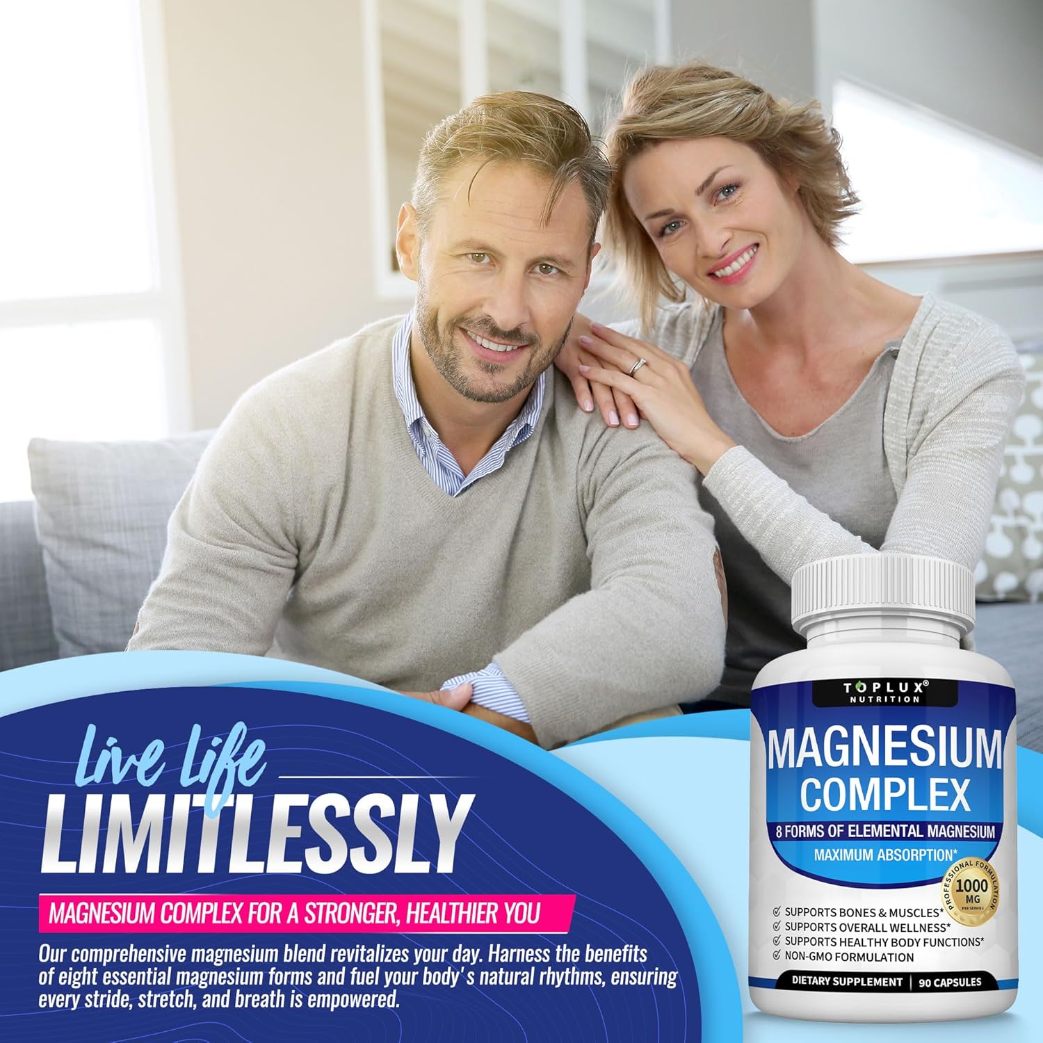 Toplux Magnesium Complex Supplement 8 Elemental 1000mg 90 Capsules