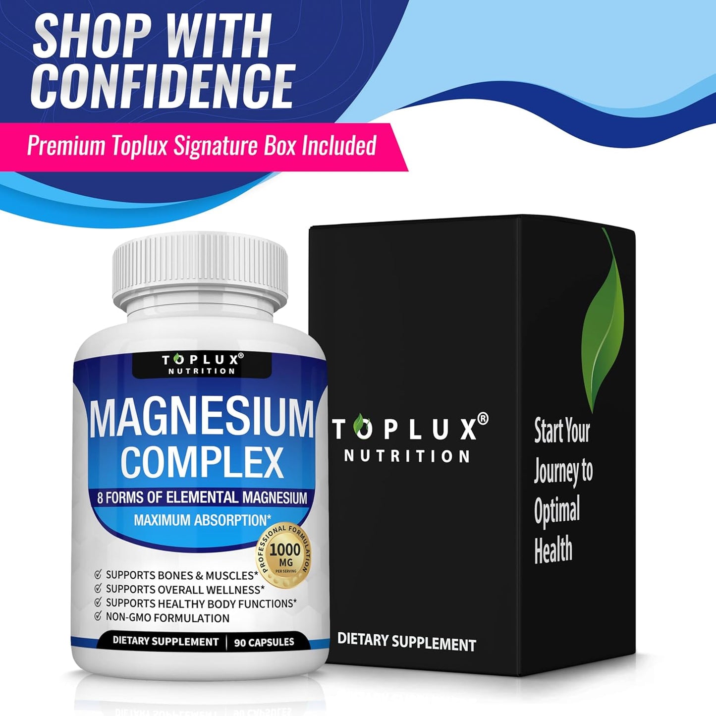 Toplux Magnesium Complex Supplement 8 Elemental 1000mg 90 Capsules