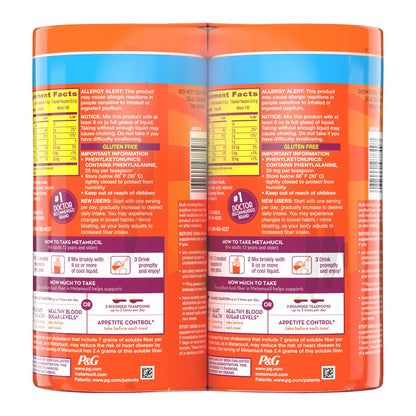 Metamucil 4-in-1 Psyllium Husk Fiber Supplement, Sugar-Free, Orange Flavored, 2 pk./26.6 oz.